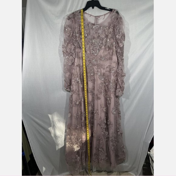NWT $598 Mac Duggal [ 20 ] Embroidered Illusion High Neck A Line Gown Lilac Mauv - Picture 10 of 15